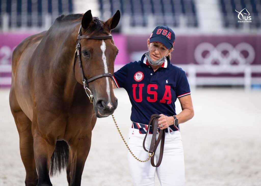 U.S. Jumping Team Rider Laura Kraut and Baloutinue at second horse inspection for Team Qualifier 2020 Tokyo Olympics