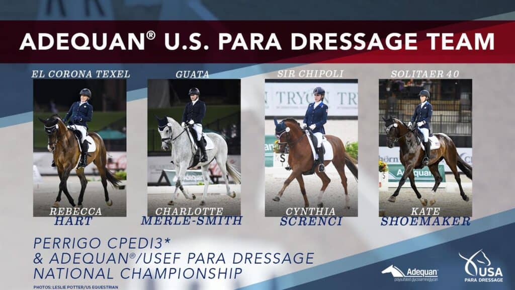 Athlete & horse combinations for the Adequan/USEF Para Dressage National Championships & Perrigo CPEDI3* in Mill Spring, N.C.