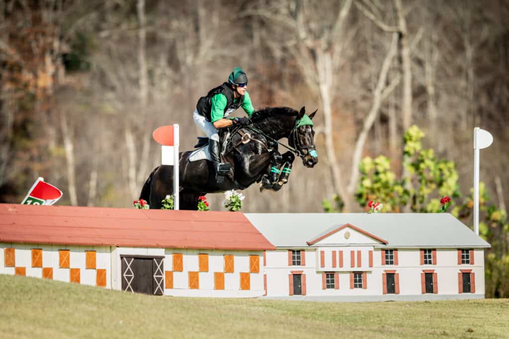 Dan Kreitl and Carmango in the cross-country phase of the Dutta Corp. USEF CCI4*-L Eventing National Championship at Tryon International Equestrian Center in Mill Spring, NC