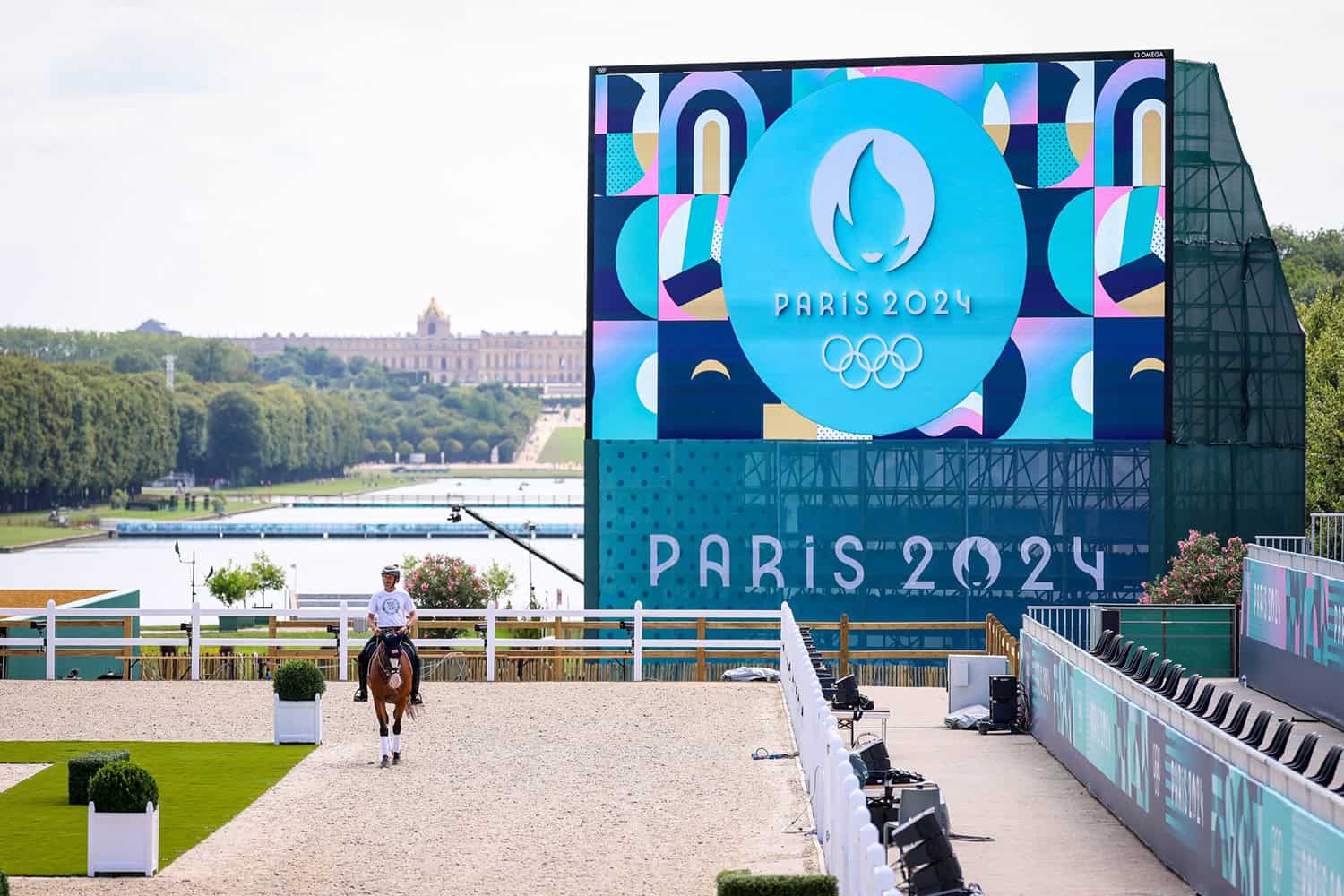 Boyd Martin and Federman B taking their first look at the dressage arena at the 2024 Paris Olympic Games venue. Photo by US Equestrian