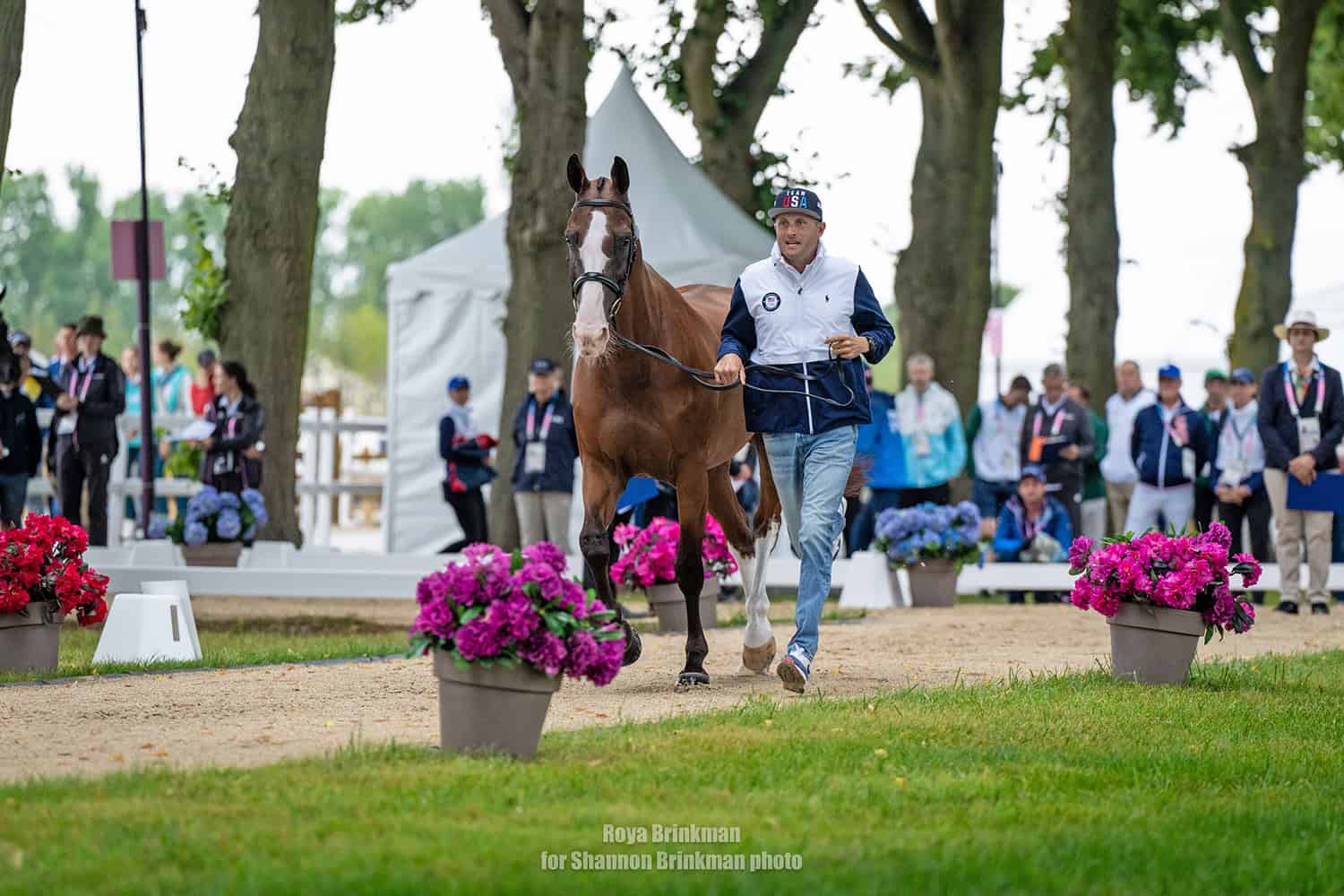 U.S. Eventing Team member Boyd Martin and Fedarman B at the first horse inspection for the 2024 Paris Olympic Games. Photo by Shannon Brinkman