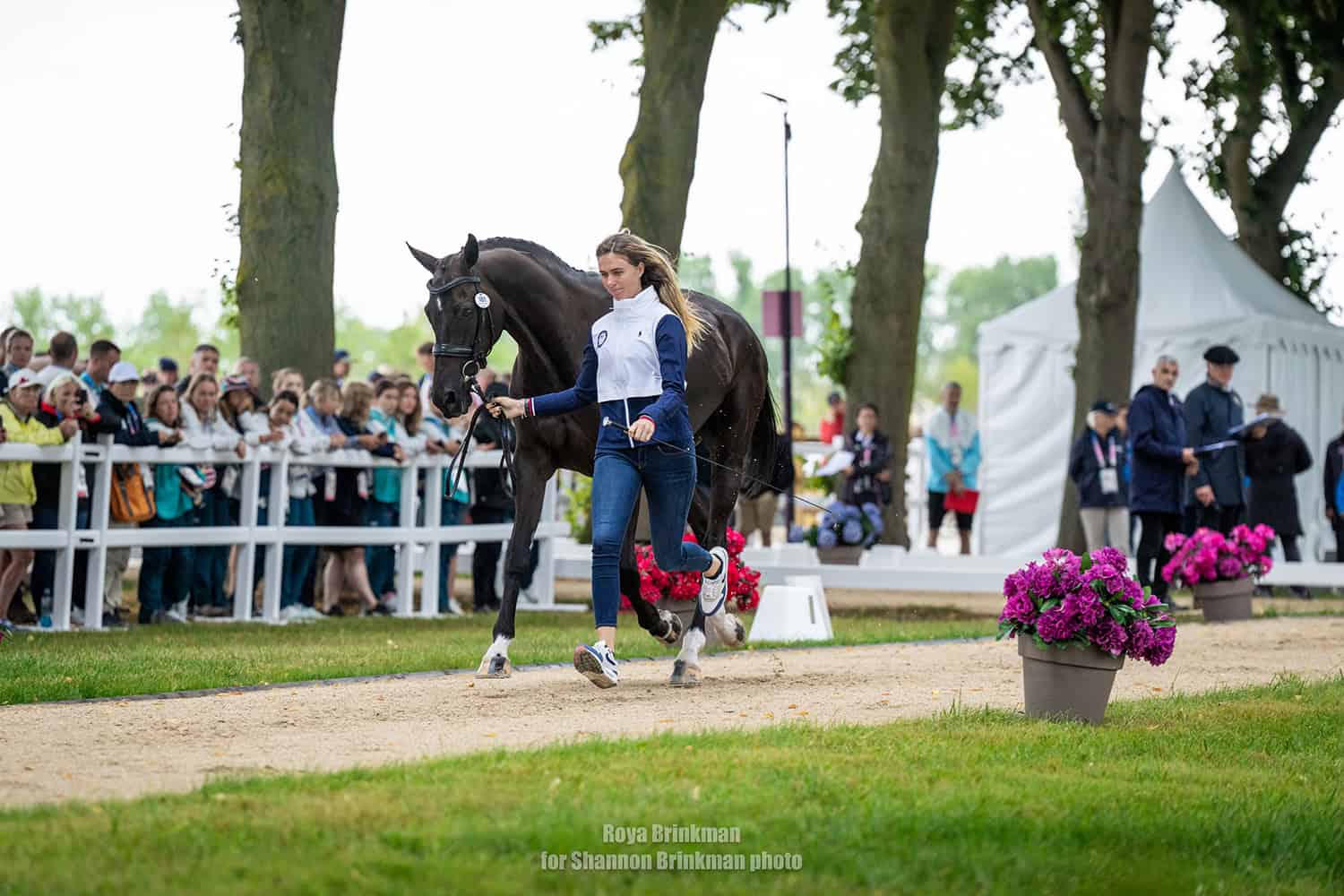 U.S. Eventing Team member Caroline Pamukcu and HSH Blake at the first horse inspection for the 2024 Paris Olympic Games. Photo by Shannon Brinkman