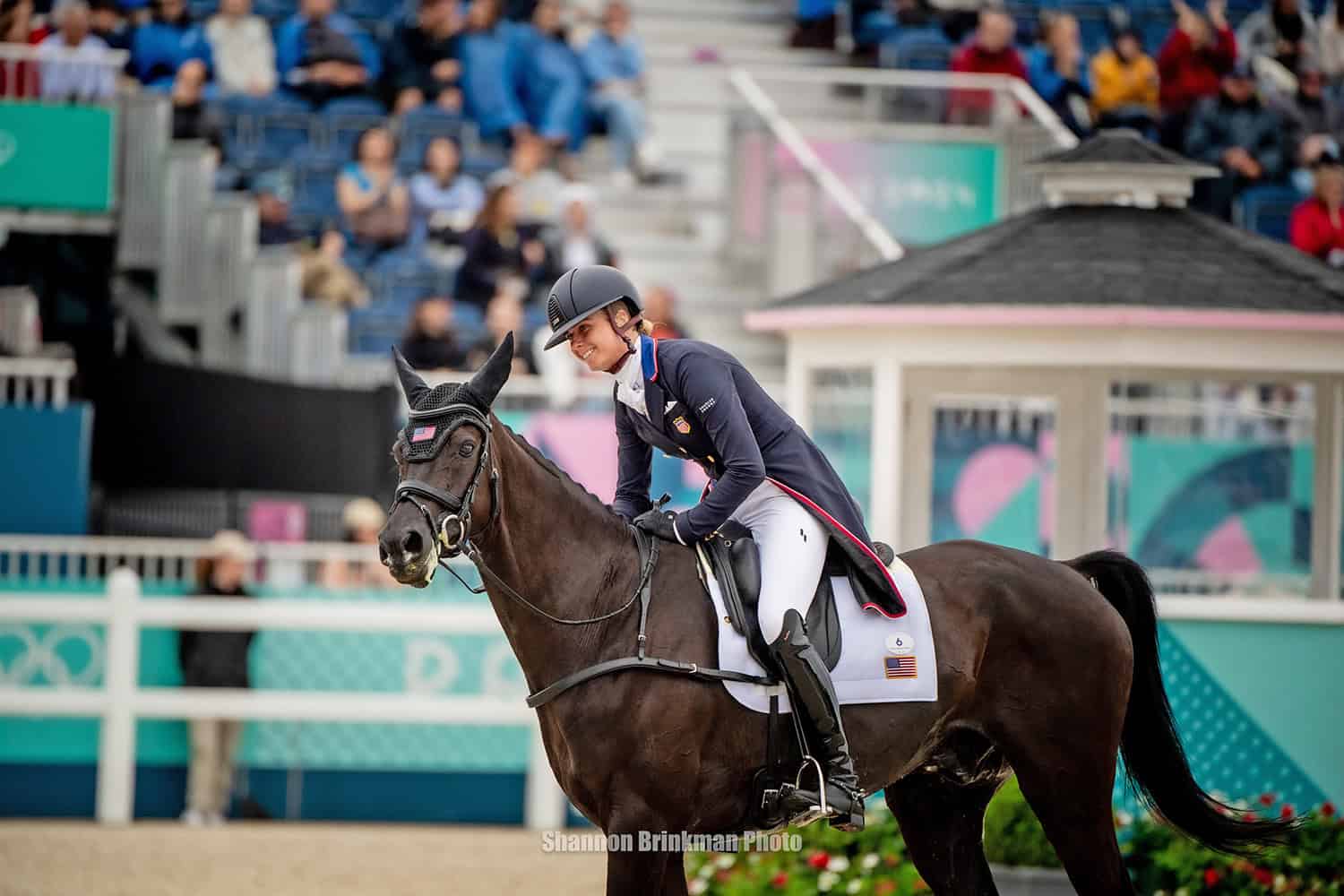U.S. Eventing Team member Caroline Pamukcu and HSH Blake in the dressage phase at the 2024 Paris Olympic Games. Photo by Roya Brinkman for Shannon Brinkman Photo