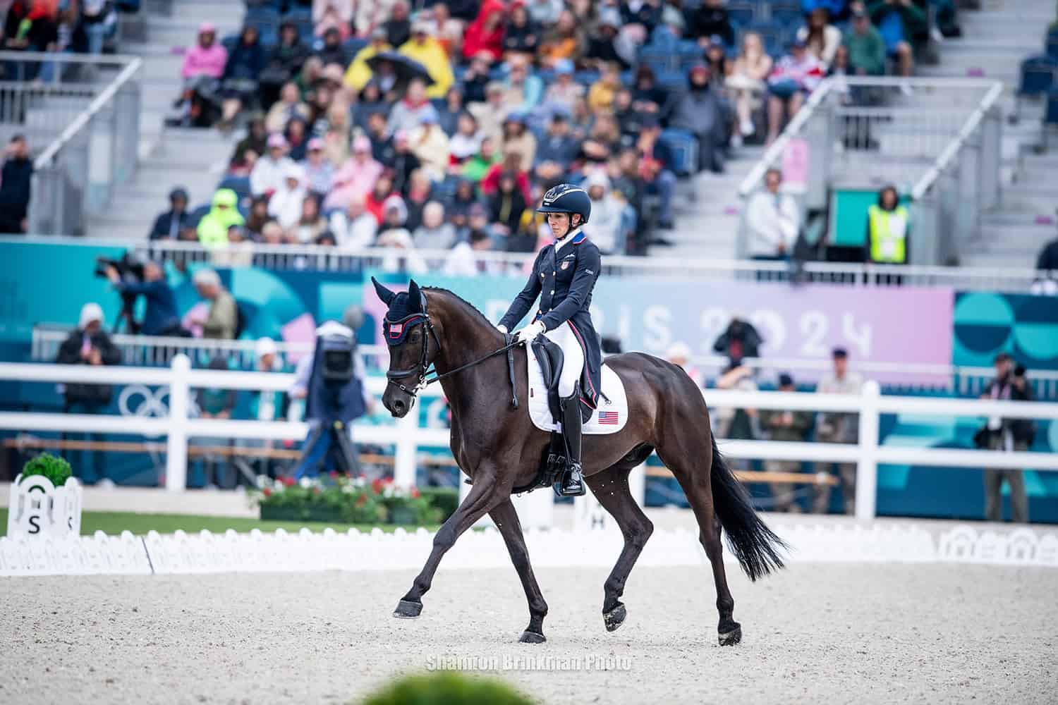 U.S. Eventing Team member Elisabeth Halliday and Cooley Nutcracker in the dressage phase at the 2024 Paris Olympic Games. Photo Shannon Brinkman