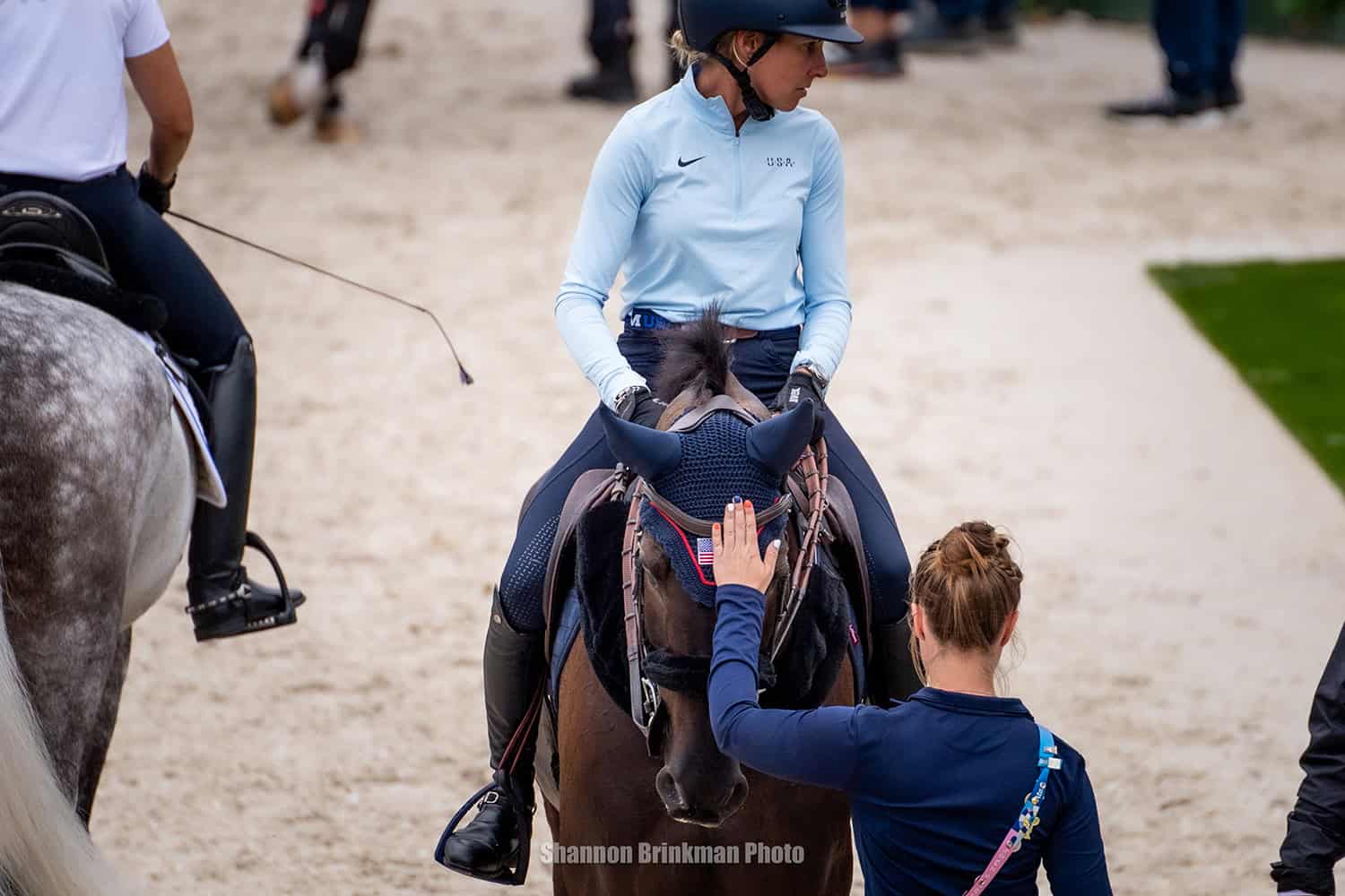 U.S. Eventing Team member Elisabeth Halliday and Cooley Nutcracker on "Familiarization" day at the 2024 Paris Olympics. Photo by Shannon Brinkman