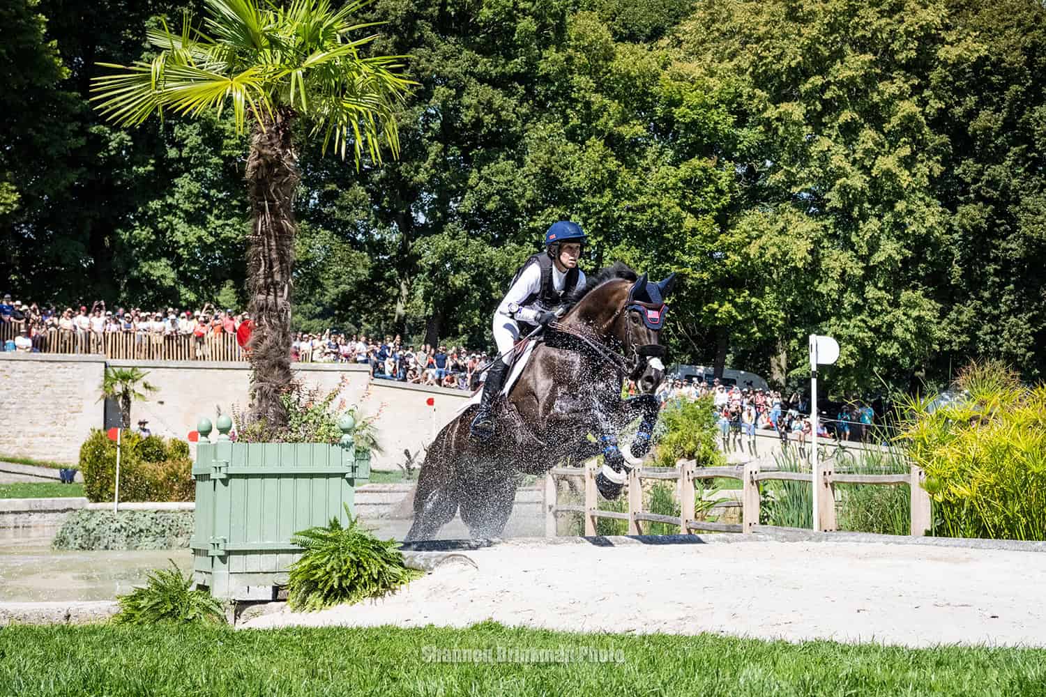 U.S. Eventing Team member Elisabeth Halliday and Cooley Nutcracker on the cross country course at the 2024 Paris Olympic Games. Photo by Shannon Brinkman