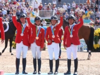 U.S. Jumping Team Bronze Medalists McLain Ward, Georgina Bloomberg,
Lauren Hough, and
Kent Farrington at the 2015 Toronto Pan American Games. Photo by Rebecca Walton/Phelps Media Group U.S. Jumping Team Bronze Medalists McLain Ward, Georgina Bloomberg, Lauren Hough, and Kent Farrington at the 2015 Toronto Pan American Games. Photo by Rebecca Walton/Phelps Media Group