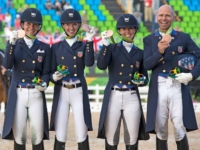 U.S. Dressage Team Bronze Medalists Allison Brock,
Laura Graves, Kasey Perry-Glass, and Steffen Peters at the 2016 Rio Olympic Games. Photo by Cealy Tetley U.S. Dressage Team Bronze Medalists Allison Brock, Laura Graves, Kasey Perry-Glass, and Steffen Peters at the 2016 Rio Olympic Games. Photo by Cealy Tetley
