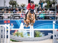 Jumping Team Gold and Individual Bronze Medalist McLain Ward and Contagious at the 2023 Santiago Pan American Games. Photo by Shannon Brinkman Jumping Team Gold and Individual Bronze Medalist McLain Ward and Contagious at the 2023 Santiago Pan American Games. Photo by Shannon Brinkman