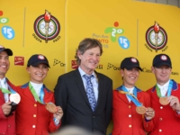 U.S. Jumping Team Bronze Medalists Kent Farrington, Georgina Bloomber, Chef d'équipe Robert Ridland, Lauren Hough, and McLain Ward at the 2015 Toronto Pan American Games. Photo by Rebecca Walton/Phelps Media Group U.S. Jumping Team Bronze Medalists Kent Farrington, Georgina Bloomber, Chef d'équipe Robert Ridland, Lauren Hough, and McLain Ward at the 2015 Toronto Pan American Games. Photo by Rebecca Walton/Phelps Media Group