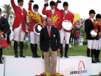 U.S. Team Gold Eventing Medalists David O’Connor, Kimberly Vinoski-Severson, Amy Tryon, and John Williams at the 2002 World Equestrian Games, Jerez, ESP. Photo by USET Archive U.S. Team Gold Eventing Medalists David O’Connor, Kimberly Vinoski-Severson, Amy Tryon, and John Williams at the 2002 World Equestrian Games, Jerez, ESP. Photo by USET Archive