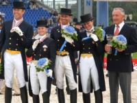 U.S. Dressage Team Bronze Medalists Guenter Seidel, Debbie
McDonald, Steffen Peters, and Leslie
Morse at the 2006 Aachen World Equestrian Games. Photo by Nancy Jaffer U.S. Dressage Team Bronze Medalists Guenter Seidel, Debbie McDonald, Steffen Peters, and Leslie Morse at the 2006 Aachen World Equestrian Games. Photo by Nancy Jaffer